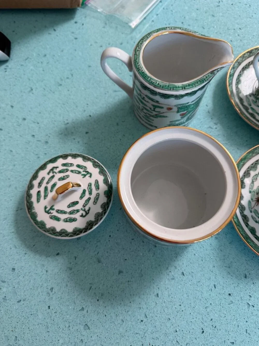 Vintage Chinese Porcelain Set of 6 Demitasse Cup, Saucer Set Sugar And Creamer